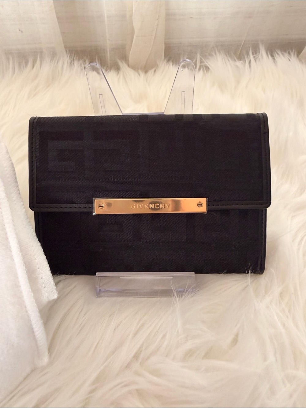 Authentic Givenchy Black Wallet with Gold Nameplate